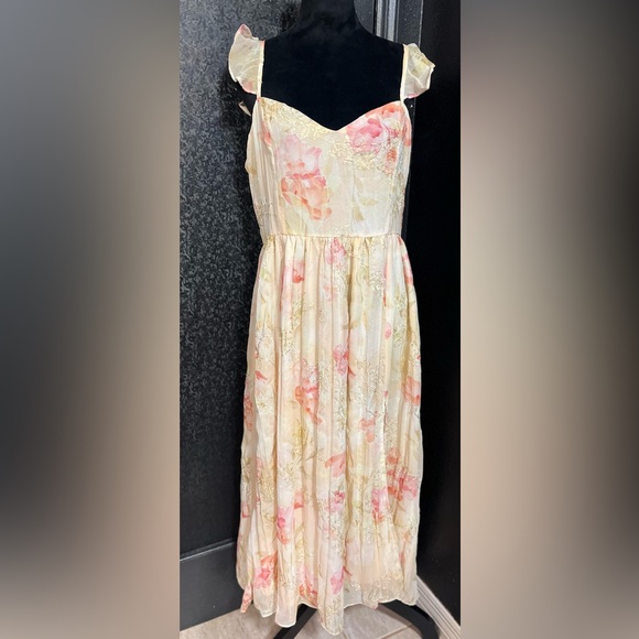 💓Lulus Make Me Blush Peach Floral Print Tiered Maxi Dress.💞SZ XL- NWT - Picture 6 of 16